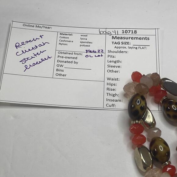 peach apricot and cheetah pattern beaded bracelet stretchy two strand pull on - Picture 9 of 9